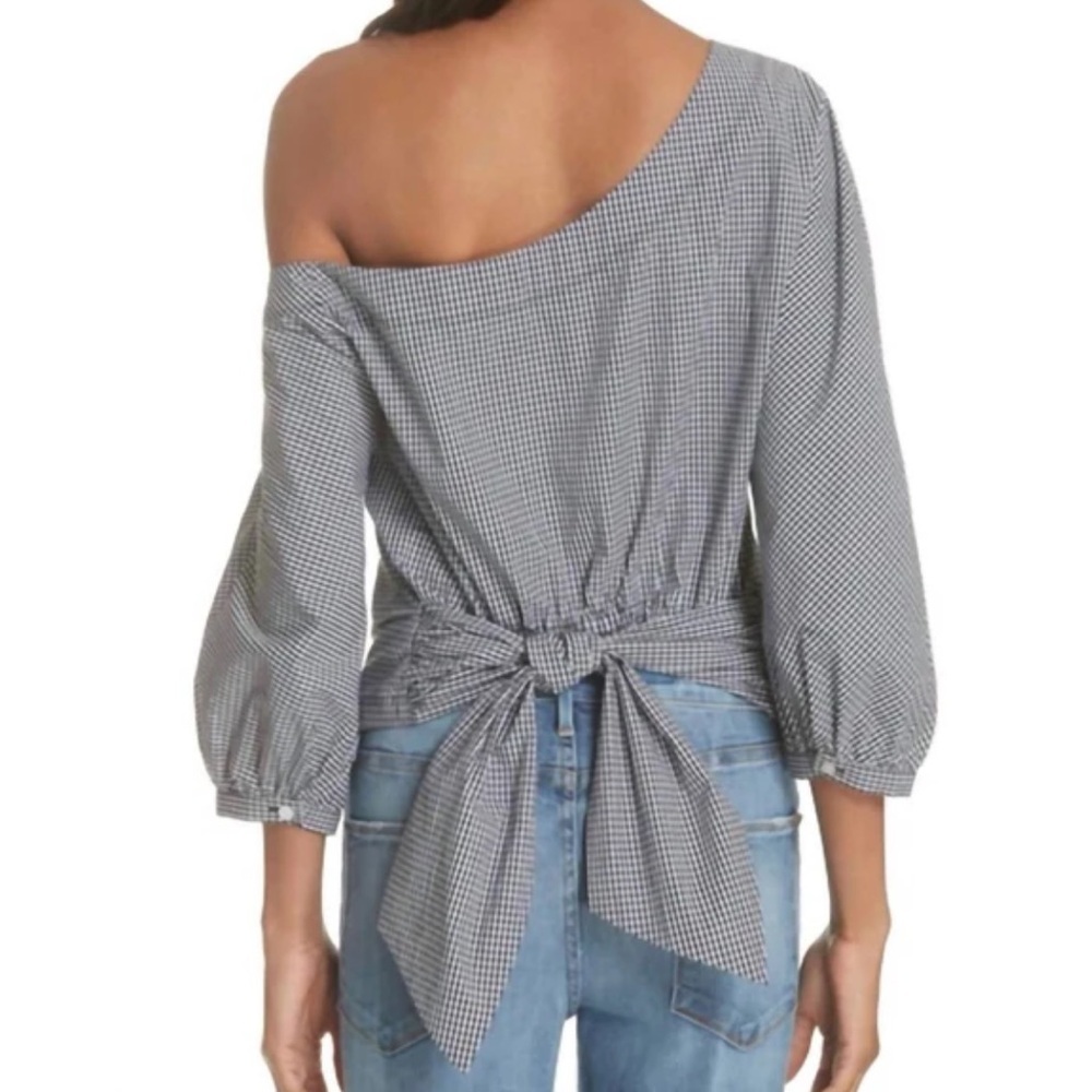 Frame Denim gingham tie back off the shoulder top size XL - Picture 3 of 8